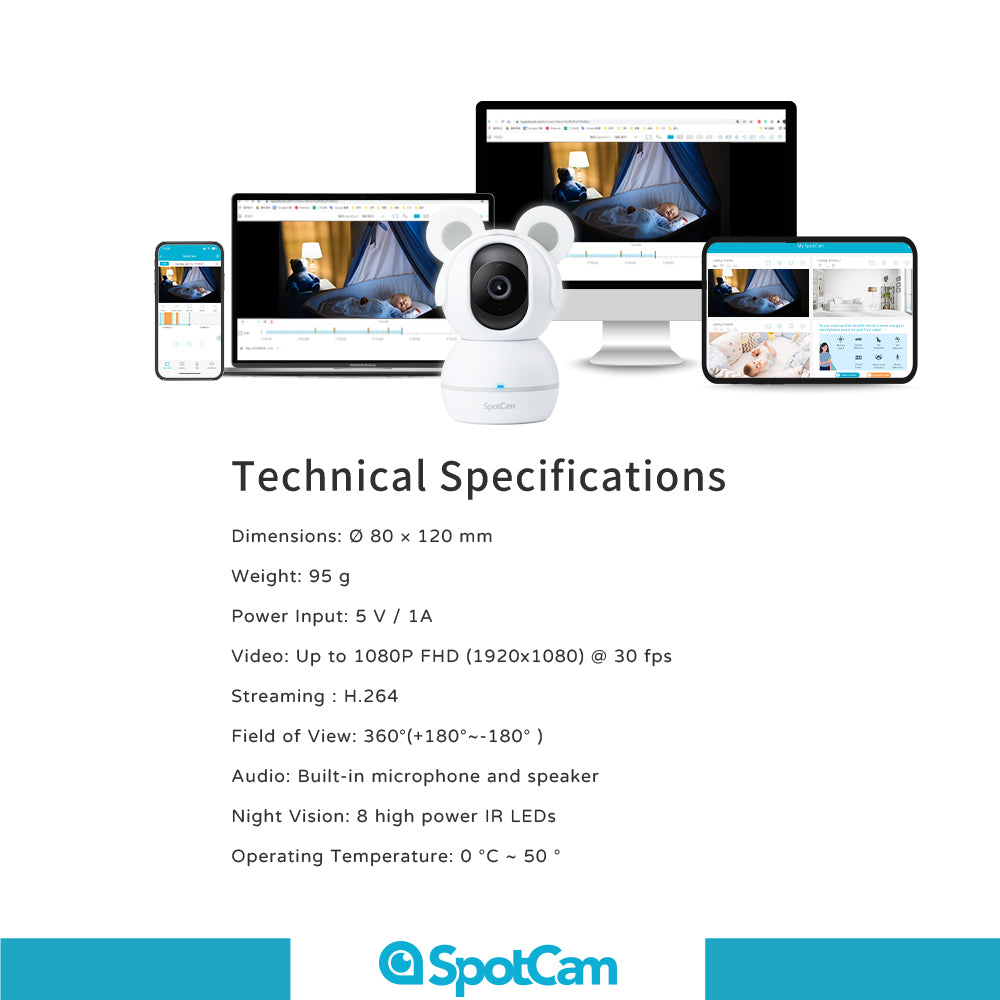 SpotCam BabyCam + 1 Year AI Baby Care Bundle