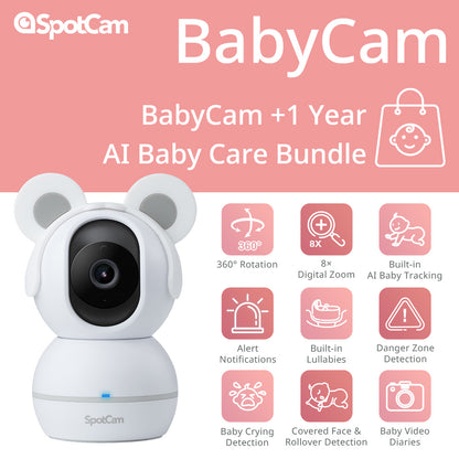 SpotCam BabyCam + 1 Year AI Baby Care Bundle