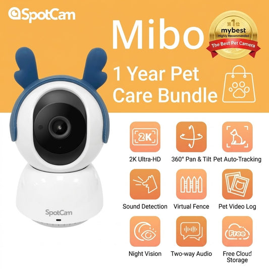 SpotCam Mibo + 1 Year Pet Care Bundle